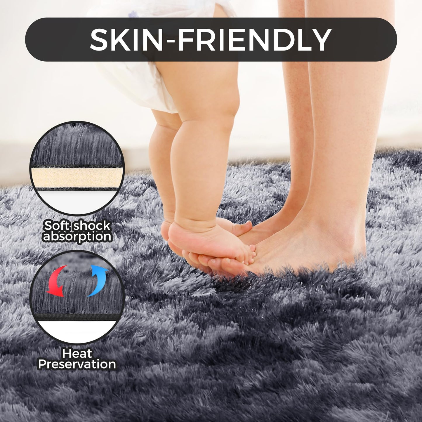 Ultra Soft Rug for Living Room, 5X8 Fluffy Shag Area Rug for Bedroom, Modern Shaggy Carpets Fuzzy Rug for Teens Dorm Nursery Home Decor Aesthetic, Upgrade Anti-Skid Durable, Grey