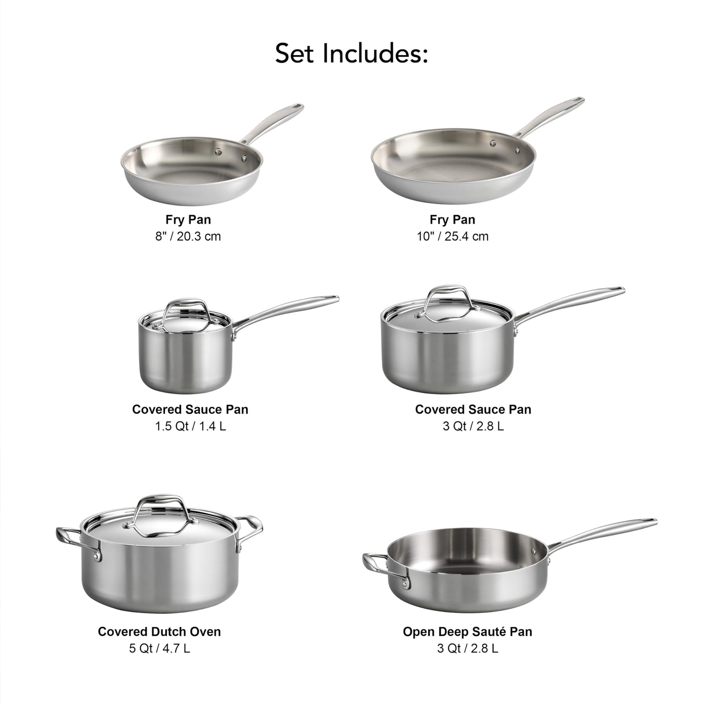 Tramontina Tri-Ply Clad Stainless Steel 11-Piece Cookware Set with Lids, Pots and Pans Kitchen Set, Induction-Ready, Dishwasher-Safe, NSF-Certified