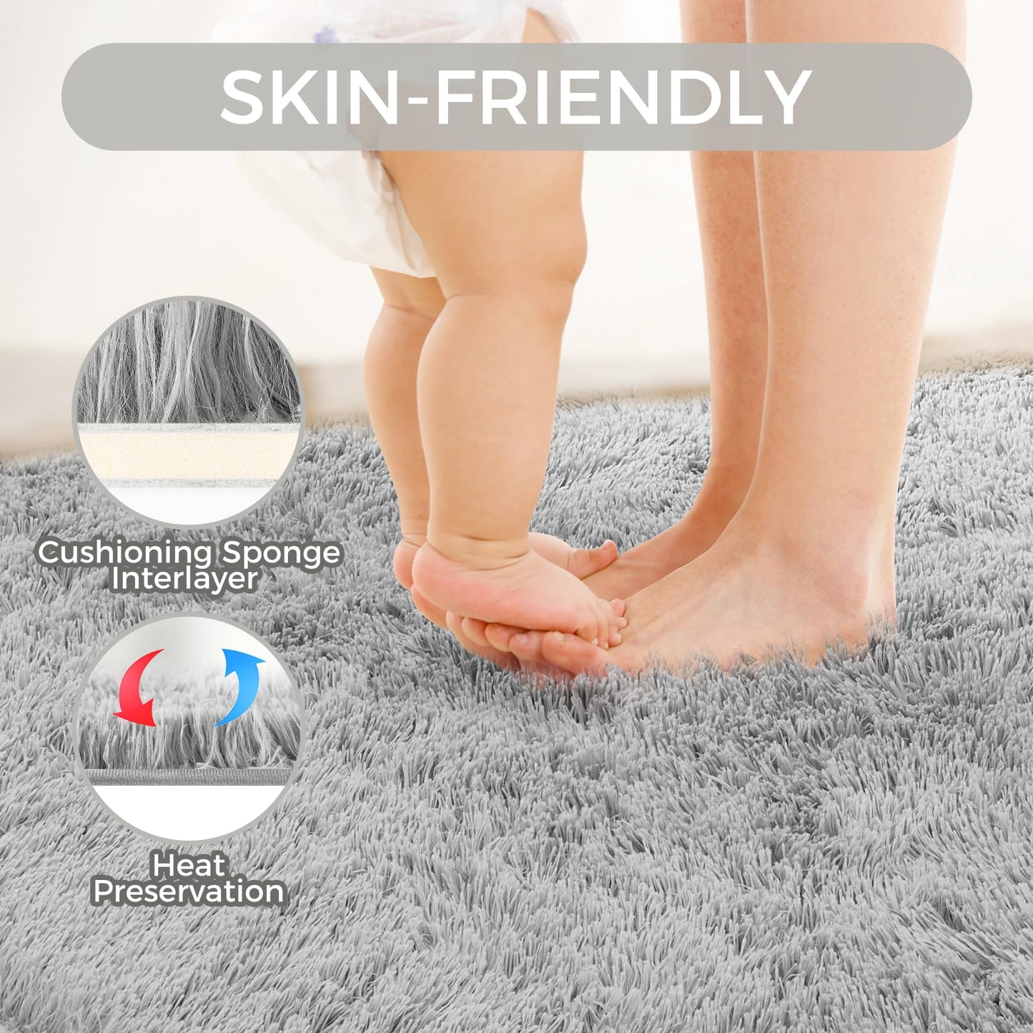 Ultra Soft Rug for Living Room, 5X8 Fluffy Shag Area Rug for Bedroom, Modern Shaggy Carpets Fuzzy Rug for Teens Dorm Nursery Home Decor Aesthetic, Upgrade Anti-Skid Durable, Grey