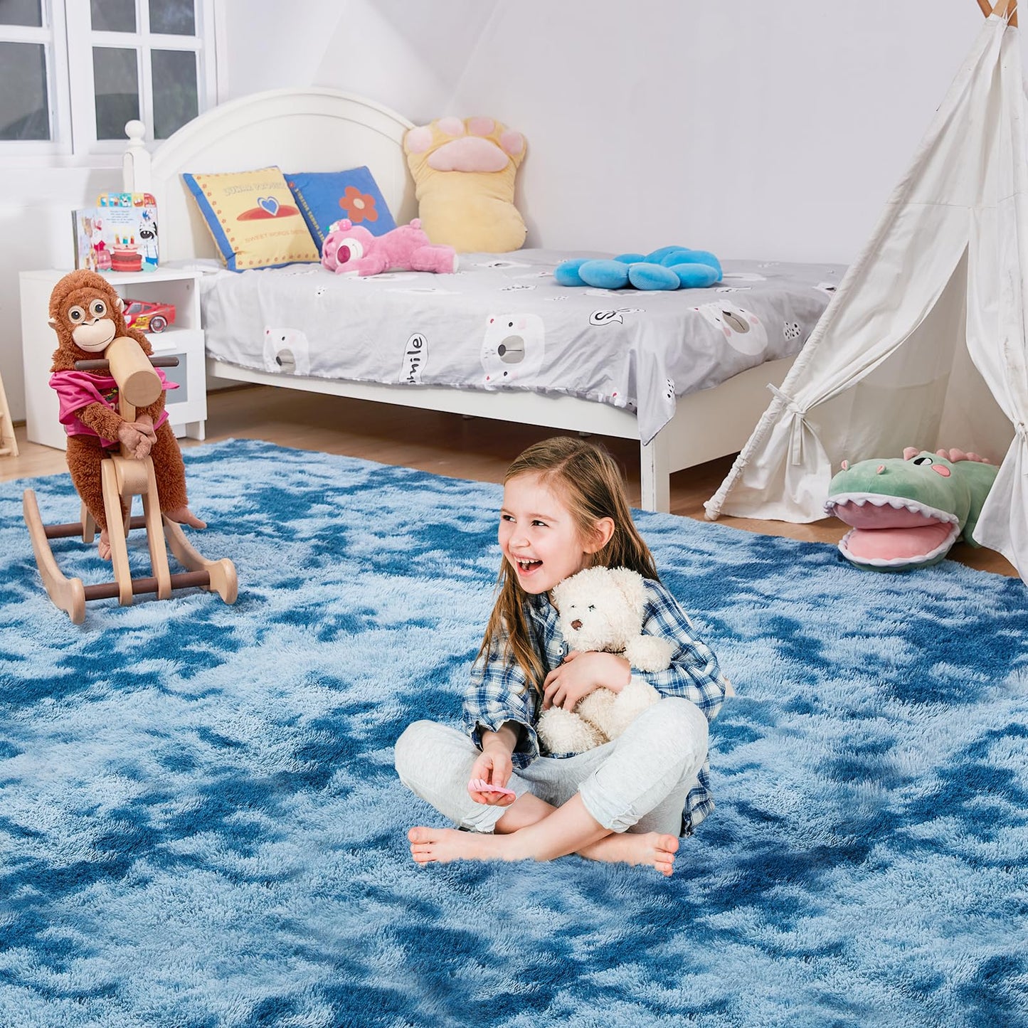 Ultra Soft Rug for Living Room, 5X8 Fluffy Shag Area Rug for Bedroom, Modern Shaggy Carpets Fuzzy Rug for Teens Dorm Nursery Home Decor Aesthetic, Upgrade Anti-Skid Durable, Grey