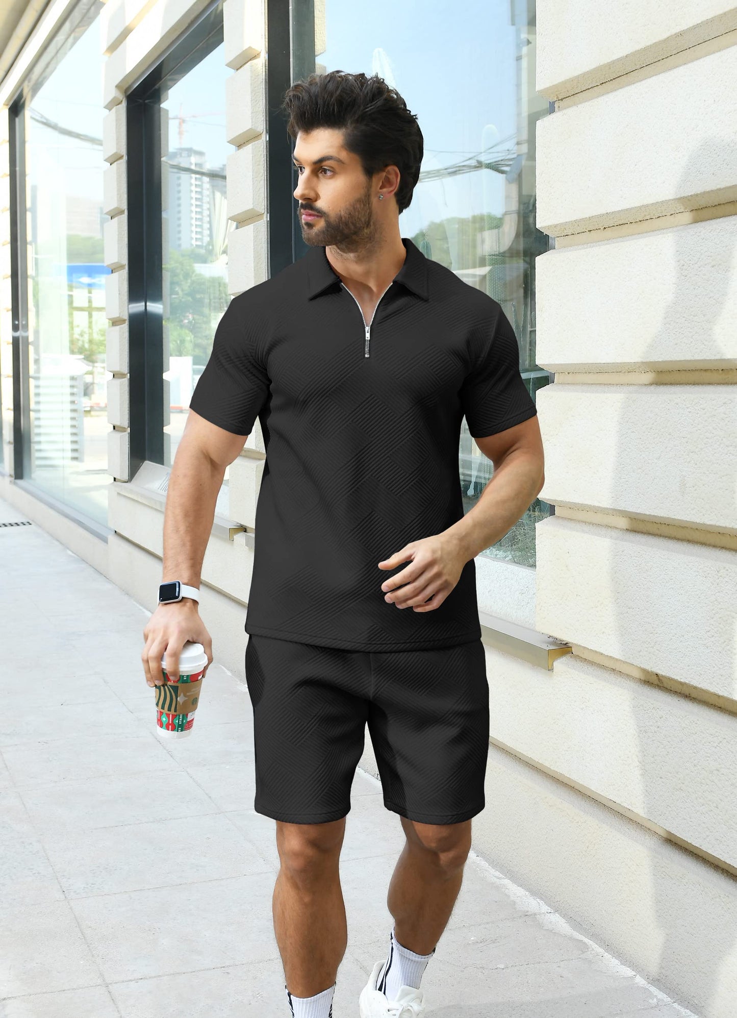 KUYIGO Men's Polo Shirt and Shorts Set Summer Outfits Fashion Casual Short Sleeve Polo Suit for Men 2 Piece Shorts Tracksuit