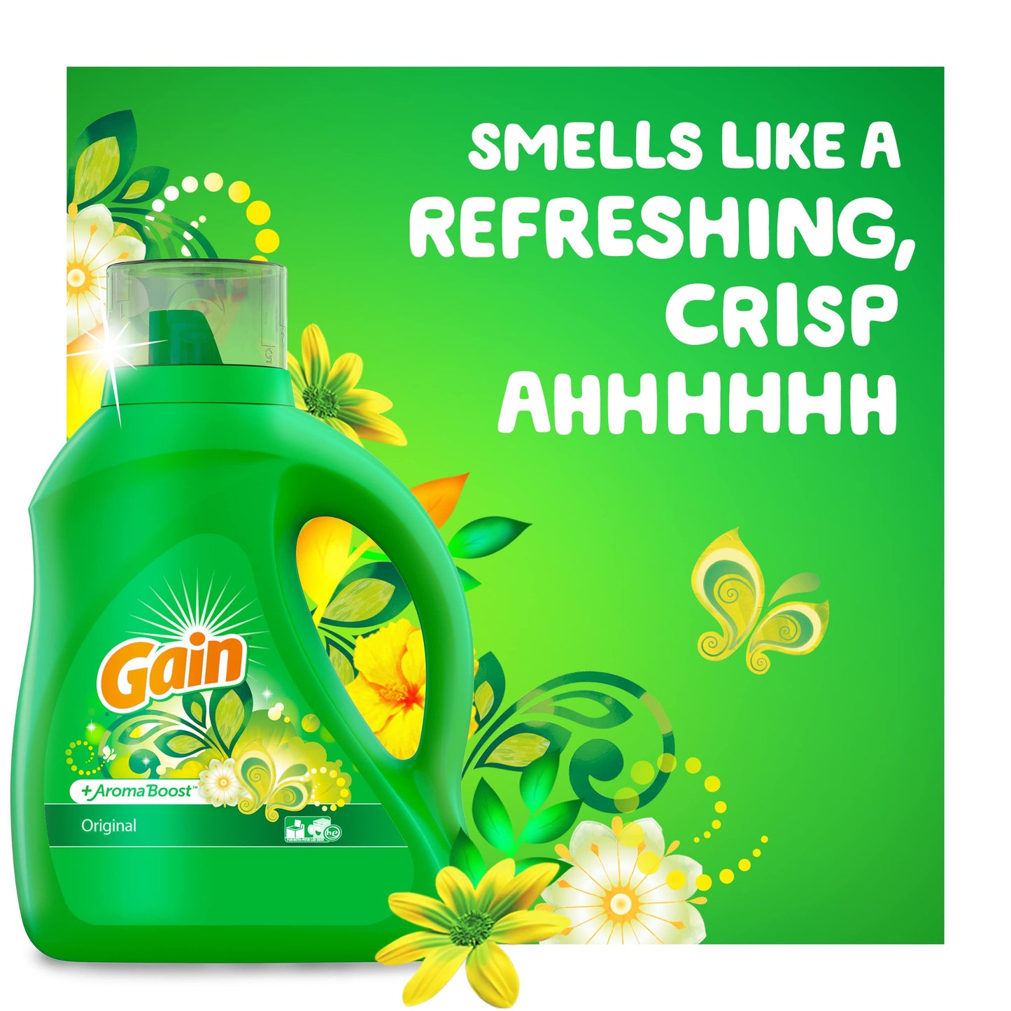 Gain + Aroma Boost Laundry Detergent Liquid, Original Scent, 107 Loads, 154 fl oz, HE Compatible Laundry Soap with Febreze and Oxi, Gain Laundry Detergent, Liquid Laundry Detergent