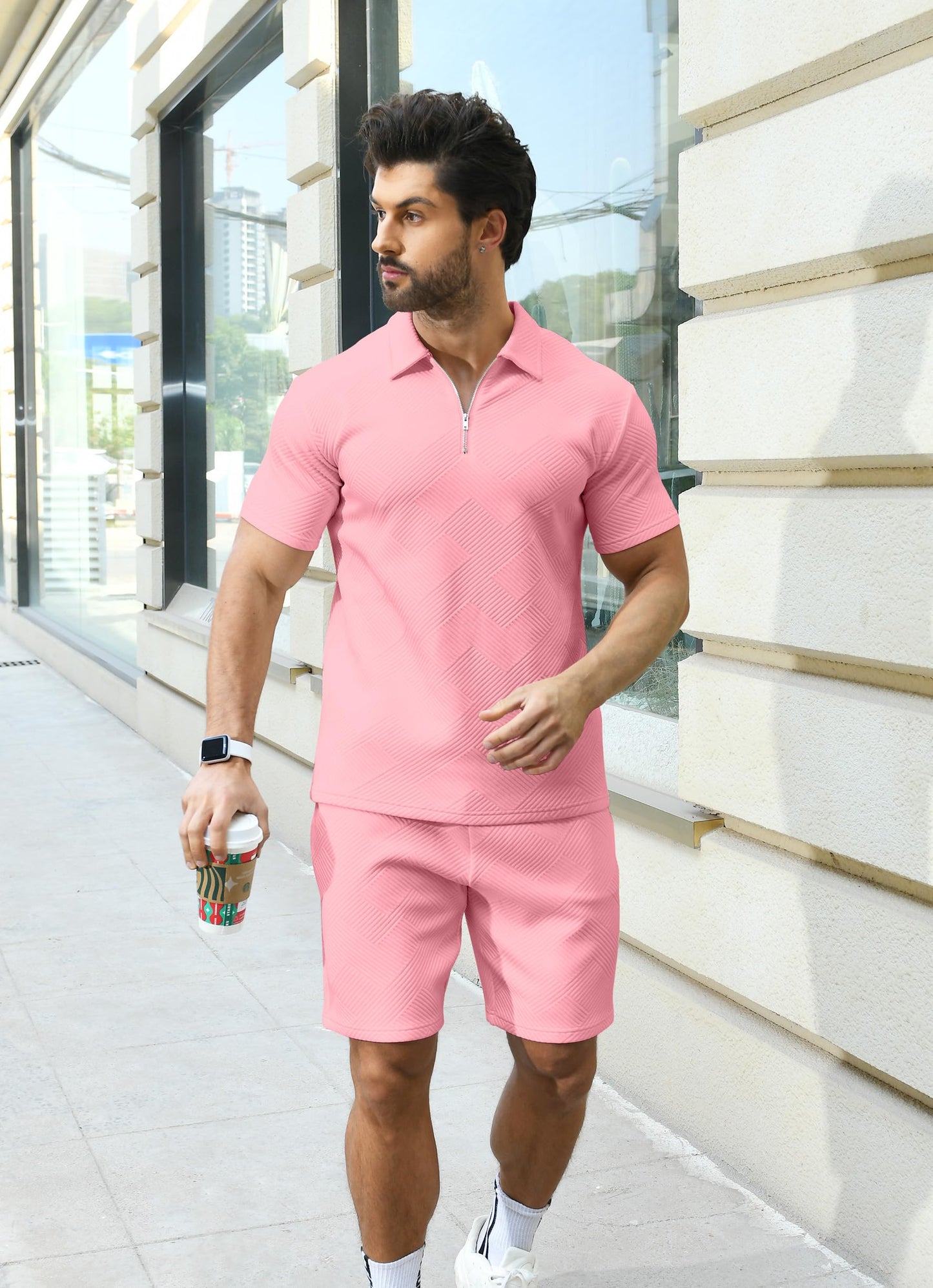 KUYIGO Men's Polo Shirt and Shorts Set Summer Outfits Fashion Casual Short Sleeve Polo Suit for Men 2 Piece Shorts Tracksuit