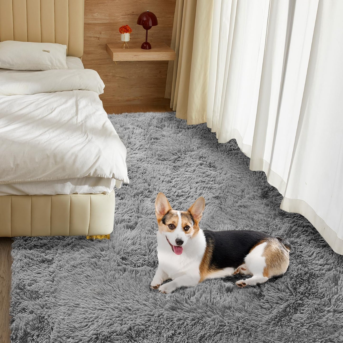 Ultra Soft Rug for Living Room, 5X8 Fluffy Shag Area Rug for Bedroom, Modern Shaggy Carpets Fuzzy Rug for Teens Dorm Nursery Home Decor Aesthetic, Upgrade Anti-Skid Durable, Grey