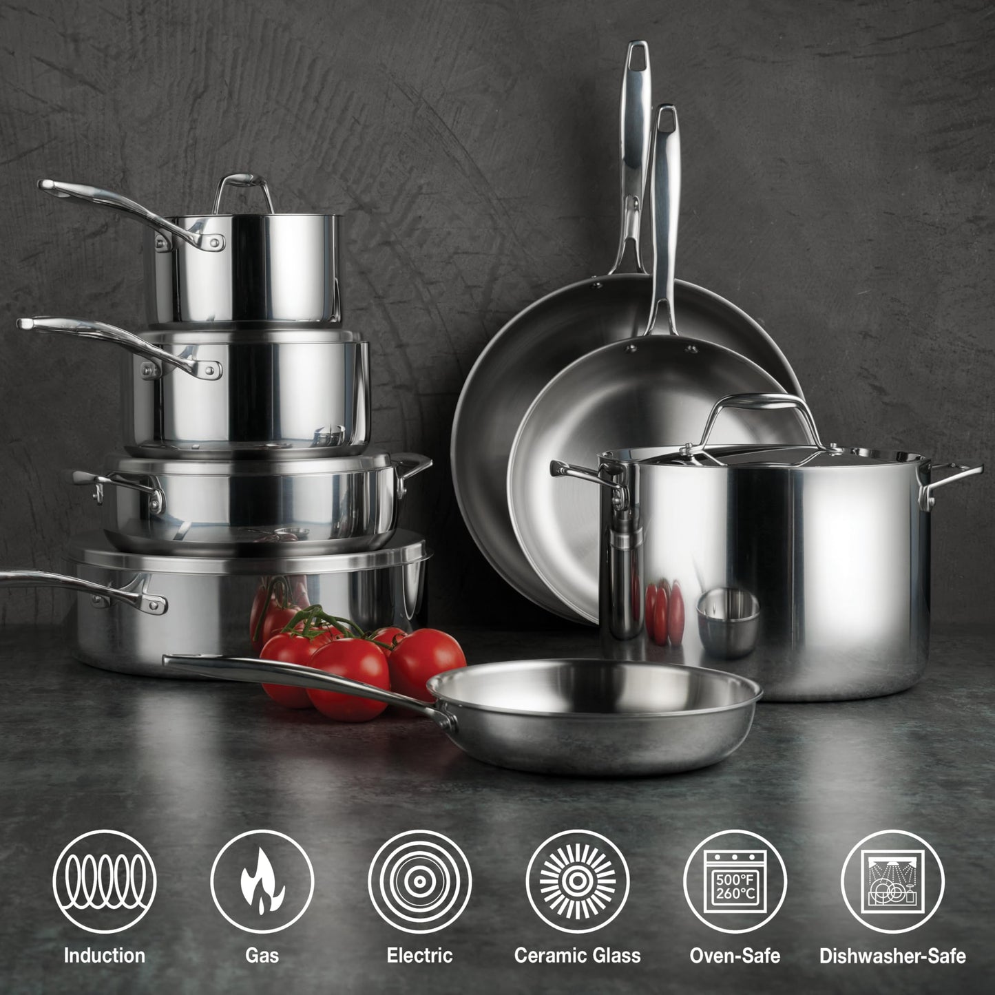 Tramontina Tri-Ply Clad Stainless Steel 11-Piece Cookware Set with Lids, Pots and Pans Kitchen Set, Induction-Ready, Dishwasher-Safe, NSF-Certified
