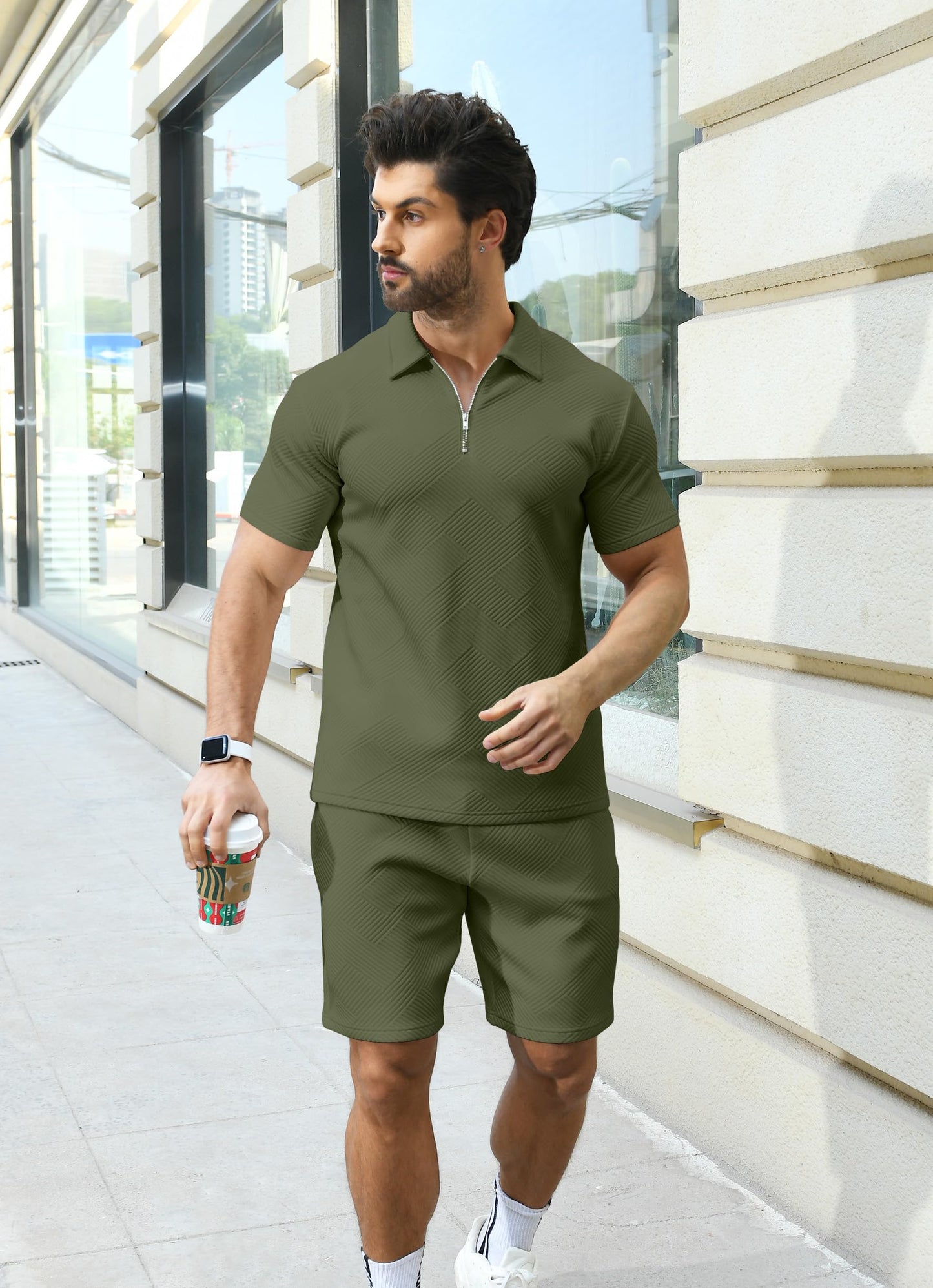 KUYIGO Men's Polo Shirt and Shorts Set Summer Outfits Fashion Casual Short Sleeve Polo Suit for Men 2 Piece Shorts Tracksuit