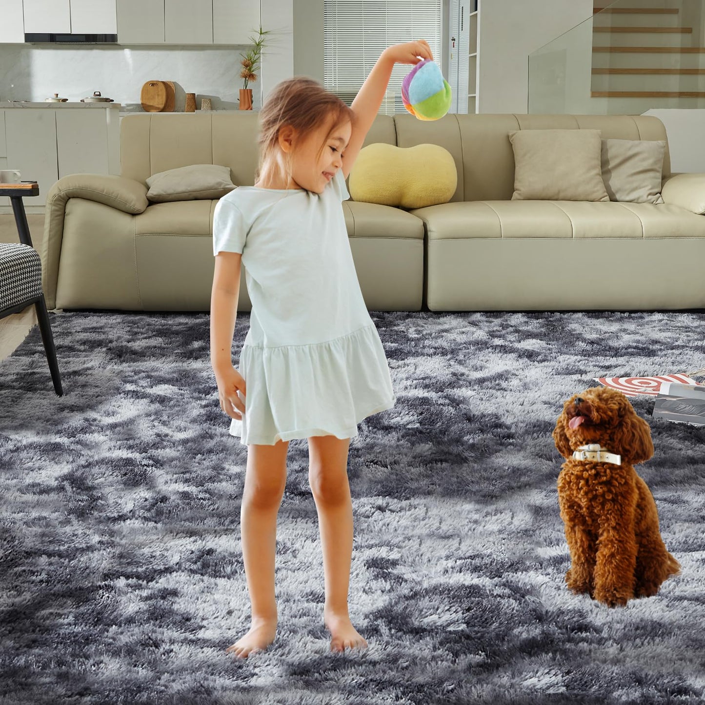 Ultra Soft Rug for Living Room, 5X8 Fluffy Shag Area Rug for Bedroom, Modern Shaggy Carpets Fuzzy Rug for Teens Dorm Nursery Home Decor Aesthetic, Upgrade Anti-Skid Durable, Grey