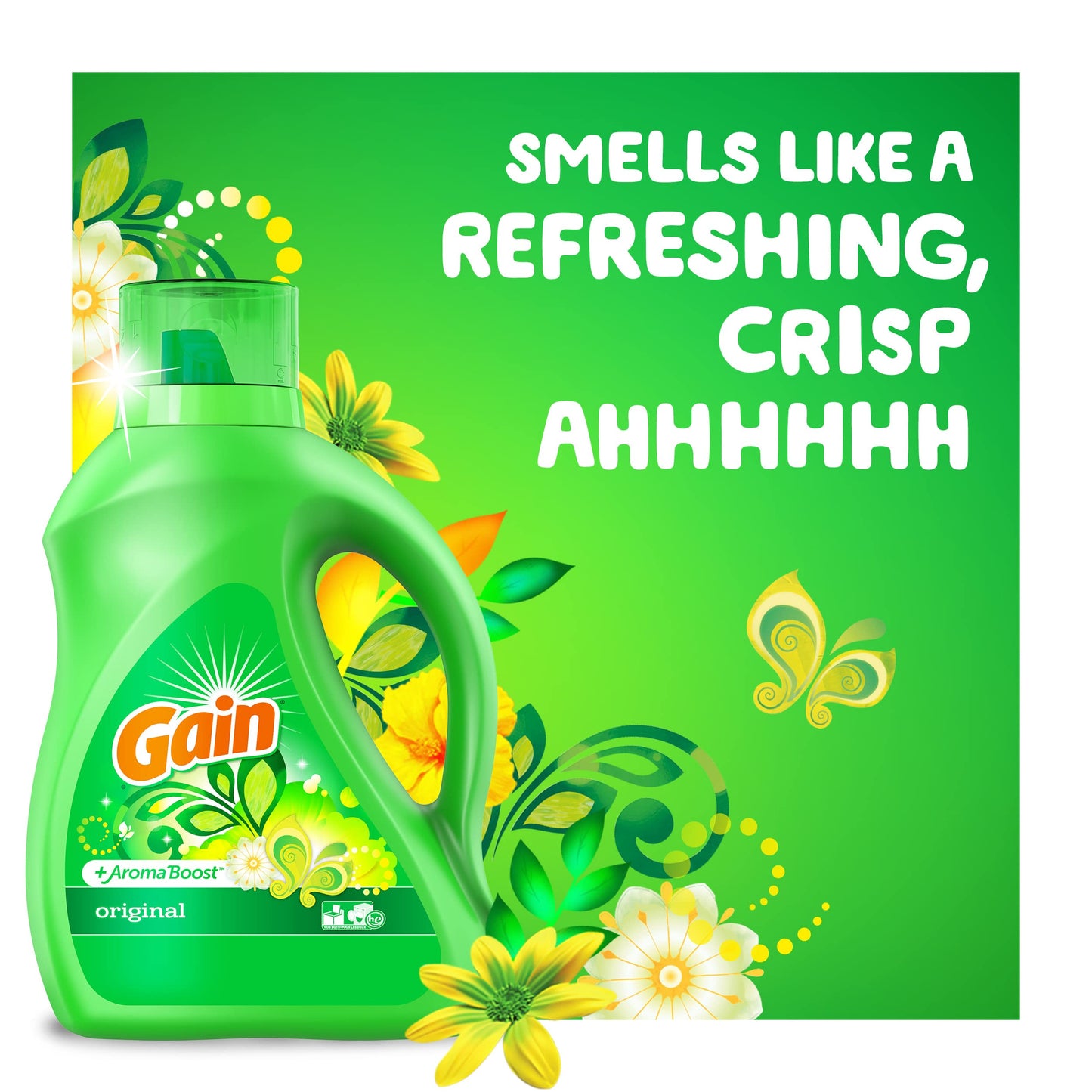 Gain + Aroma Boost Laundry Detergent Liquid, Original Scent, 107 Loads, 154 fl oz, HE Compatible Laundry Soap with Febreze and Oxi, Gain Laundry Detergent, Liquid Laundry Detergent