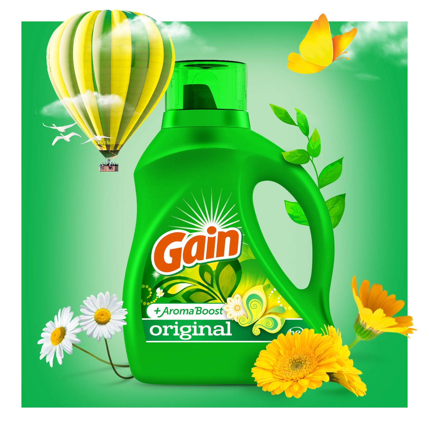 Gain + Aroma Boost Laundry Detergent Liquid, Original Scent, 107 Loads, 154 fl oz, HE Compatible Laundry Soap with Febreze and Oxi, Gain Laundry Detergent, Liquid Laundry Detergent