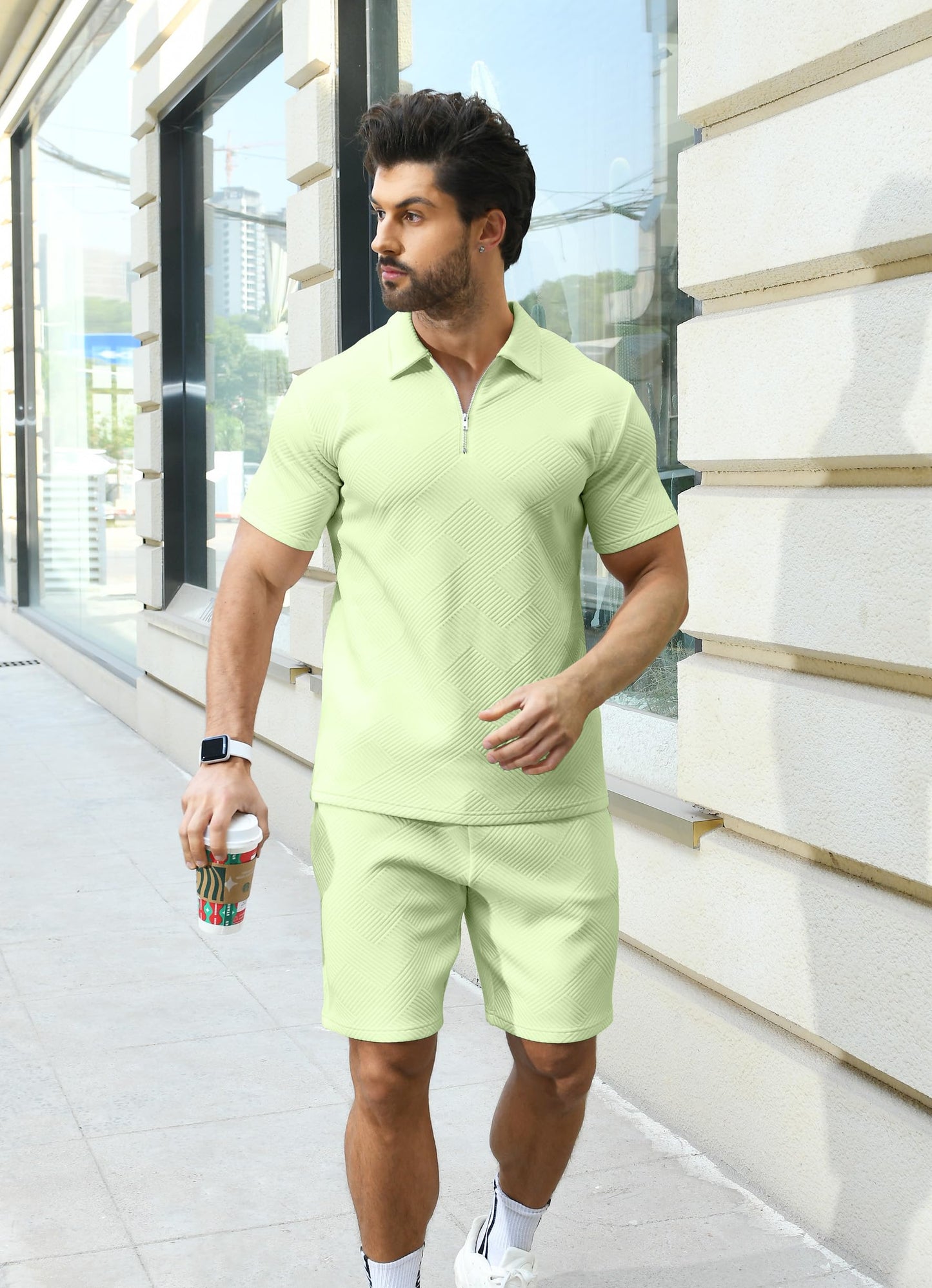 KUYIGO Men's Polo Shirt and Shorts Set Summer Outfits Fashion Casual Short Sleeve Polo Suit for Men 2 Piece Shorts Tracksuit