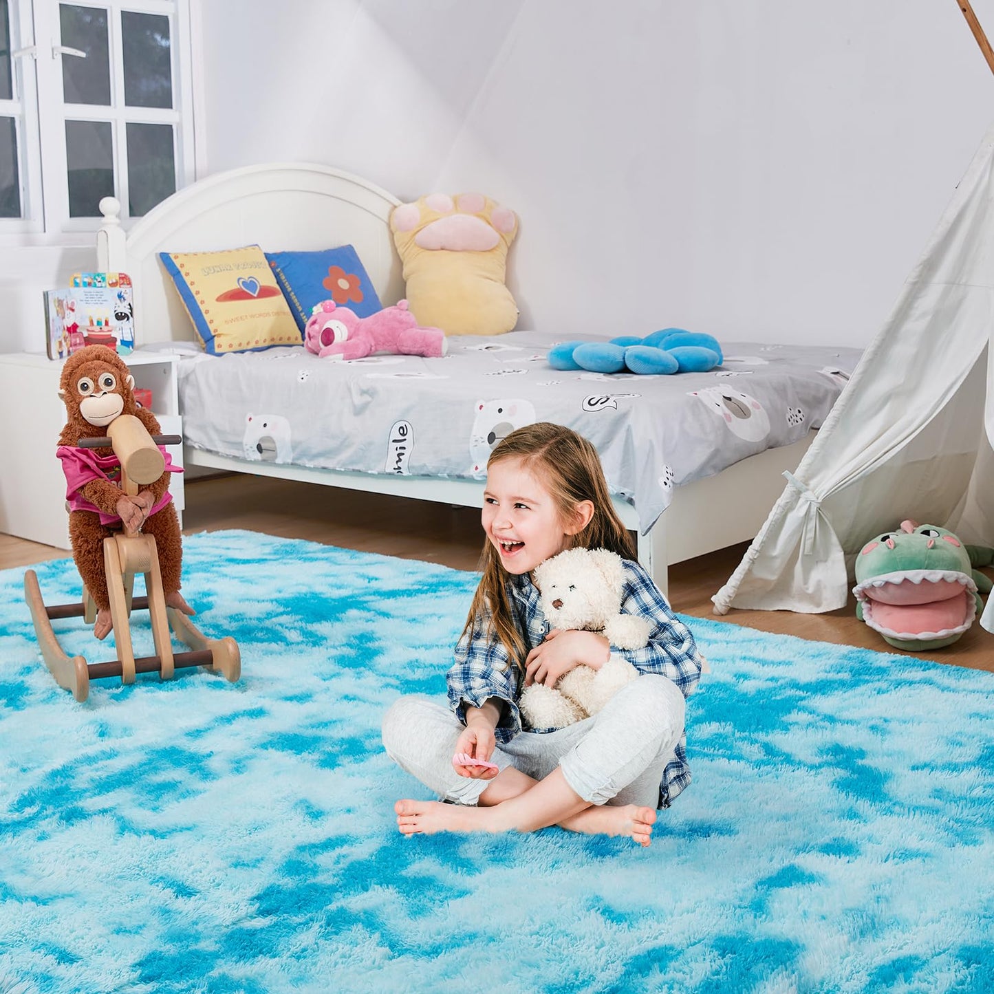 Ultra Soft Rug for Living Room, 5X8 Fluffy Shag Area Rug for Bedroom, Modern Shaggy Carpets Fuzzy Rug for Teens Dorm Nursery Home Decor Aesthetic, Upgrade Anti-Skid Durable, Grey