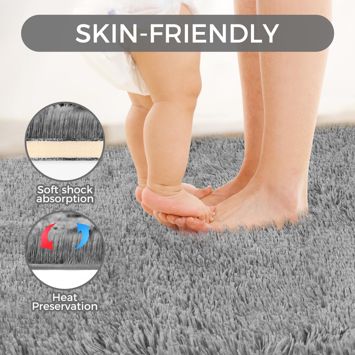 Ultra Soft Rug for Living Room, 5X8 Fluffy Shag Area Rug for Bedroom, Modern Shaggy Carpets Fuzzy Rug for Teens Dorm Nursery Home Decor Aesthetic, Upgrade Anti-Skid Durable, Grey