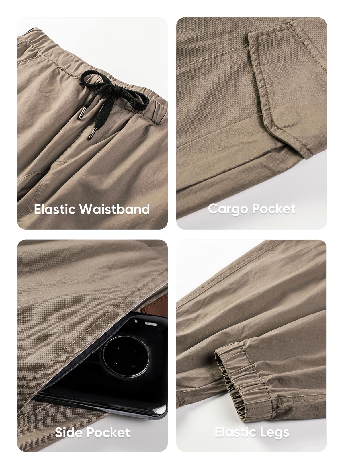 JMIERR Mens Fashion Cargo Pants - Casual Cotton Tapered Stretch Twill Drawstring Athletic Joggers Sweatpants with 6 Pockets