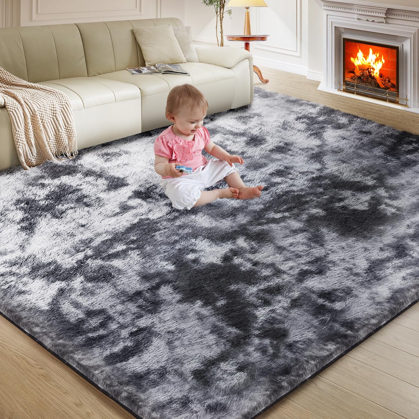Ultra Soft Rug for Living Room, 5X8 Fluffy Shag Area Rug for Bedroom, Modern Shaggy Carpets Fuzzy Rug for Teens Dorm Nursery Home Decor Aesthetic, Upgrade Anti-Skid Durable, Grey